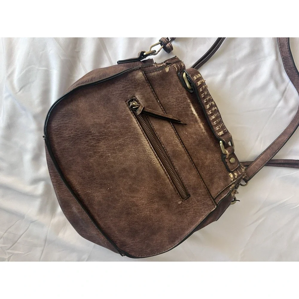 Madison West Women's Faux Leather Brown Saddle Bag‎ Purse with Adjustable Strap
